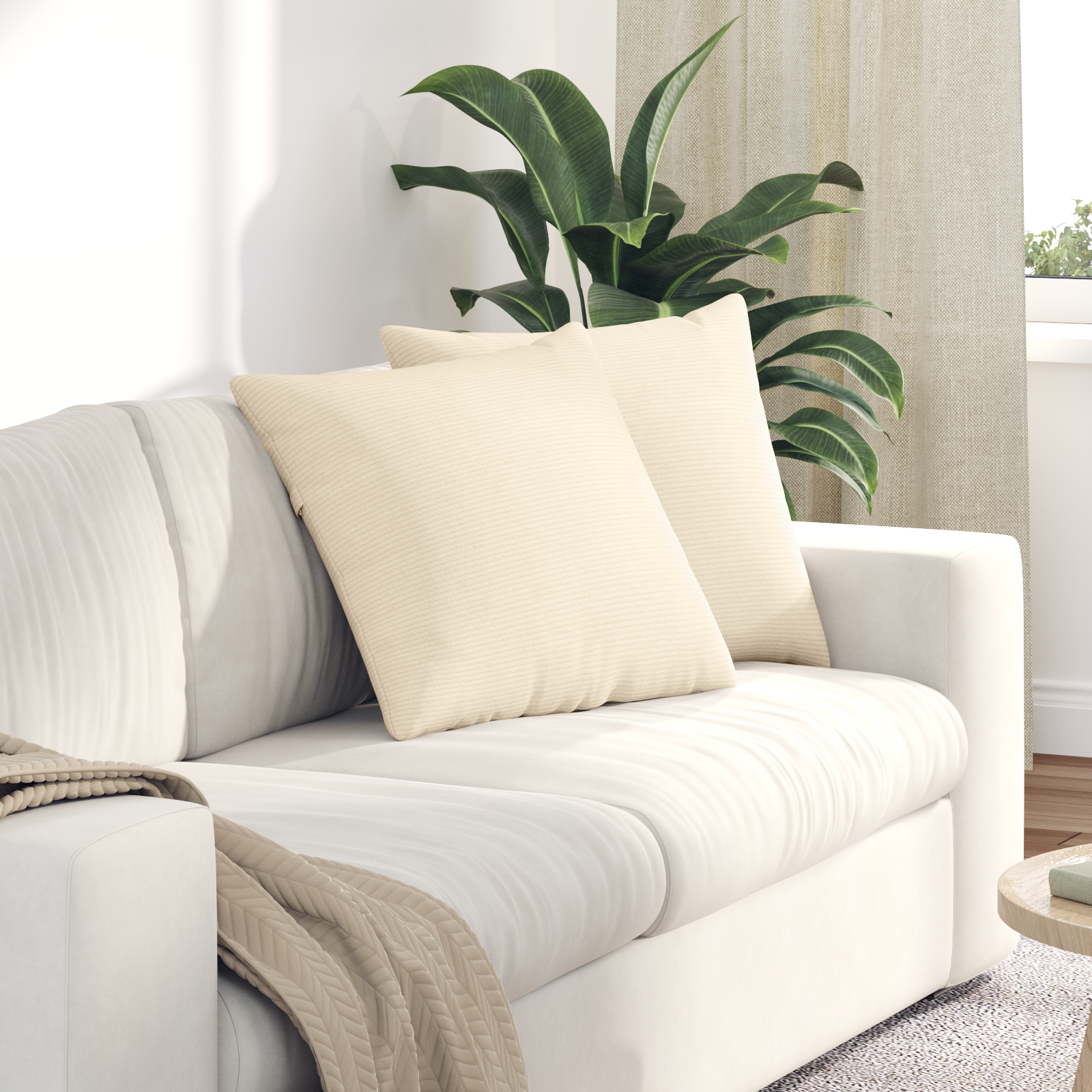 Sofa Pagalvės 2 pcs Kreminė 50 x 50 cm Kordūrinis audinys