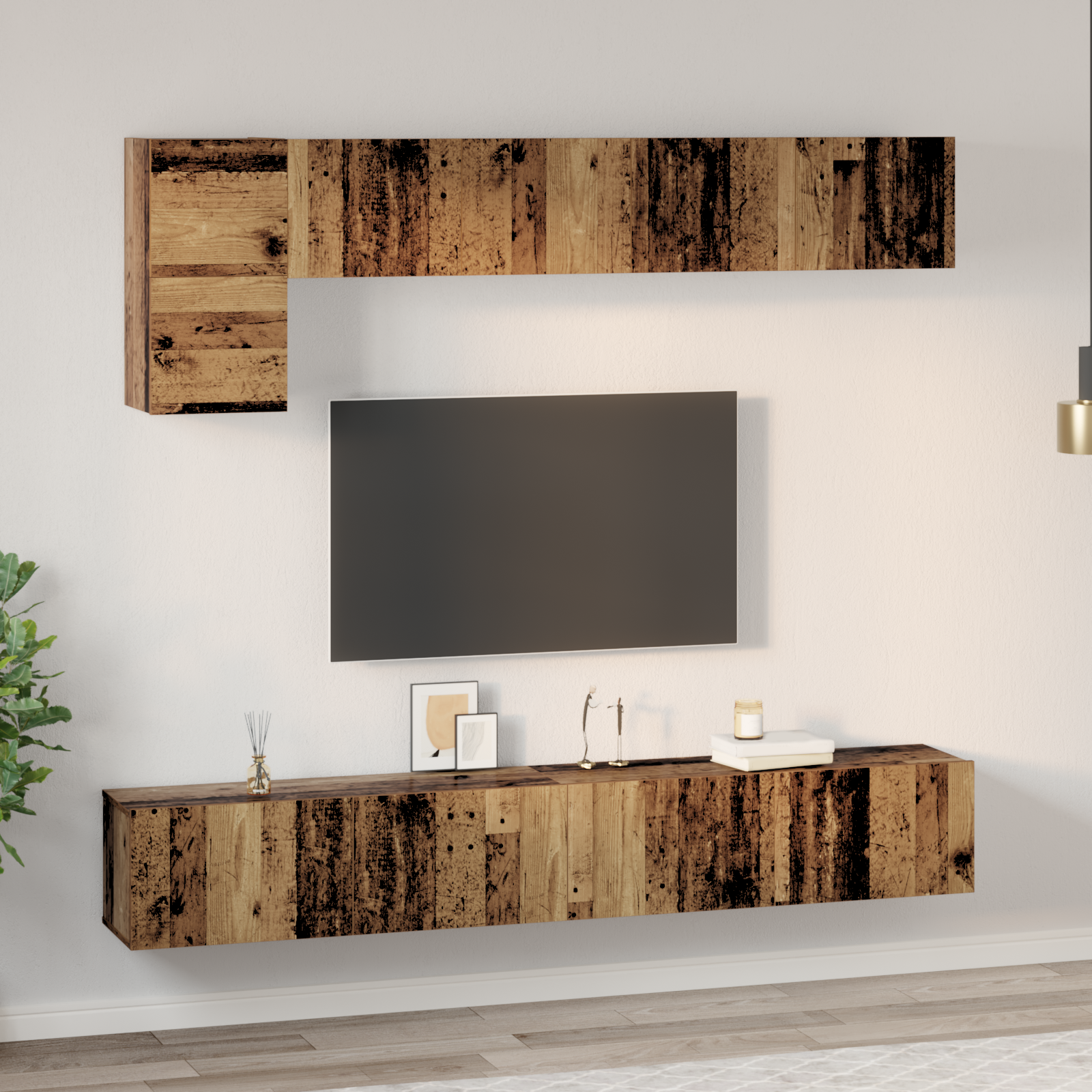 TV spintelių komplektas su lentyna 5 pcs Sena mediena