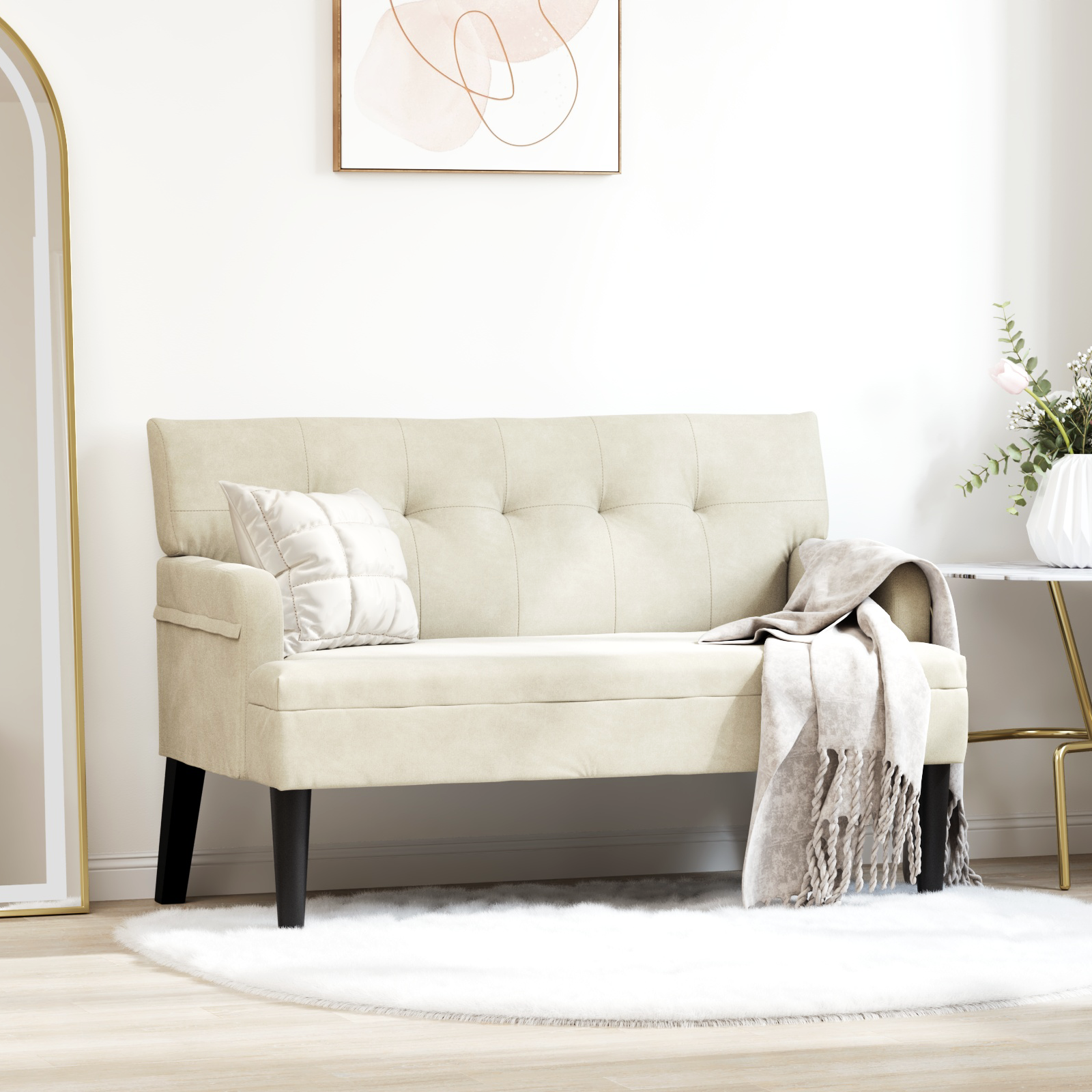Chesterfield Bench Cream 112 x 65.5 x 75 cm Velvet