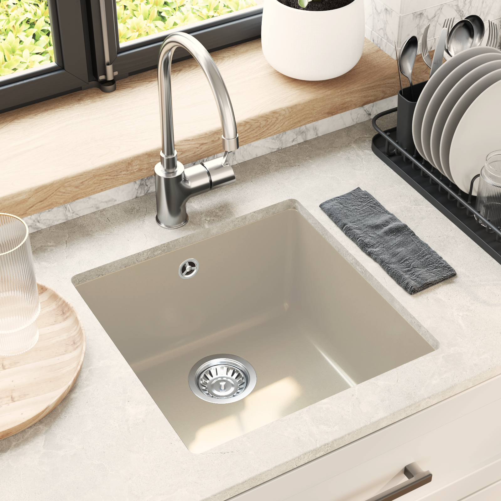 Kriauklė Smėlio 430 x 460 mm 80% Kvarcas ir 20% Derva