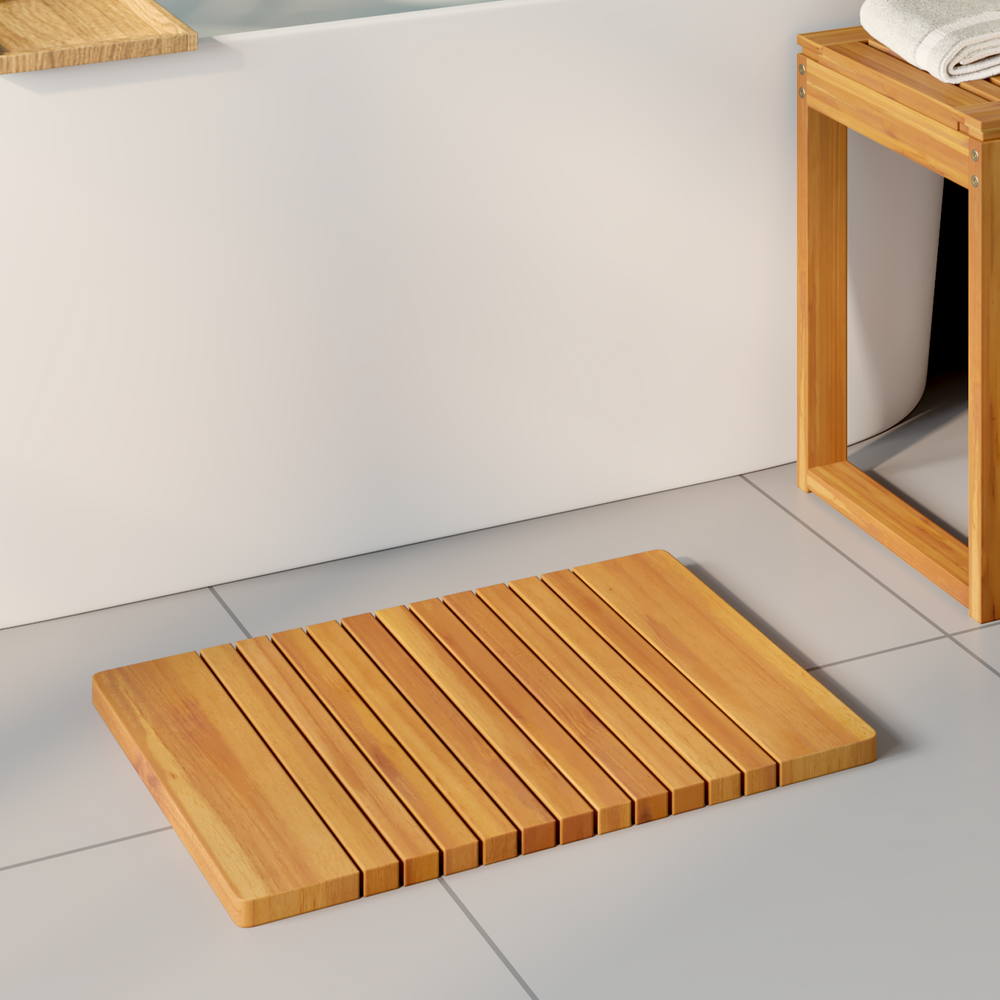 Bath Mat Simple Brown 59 x 40 cm Wood