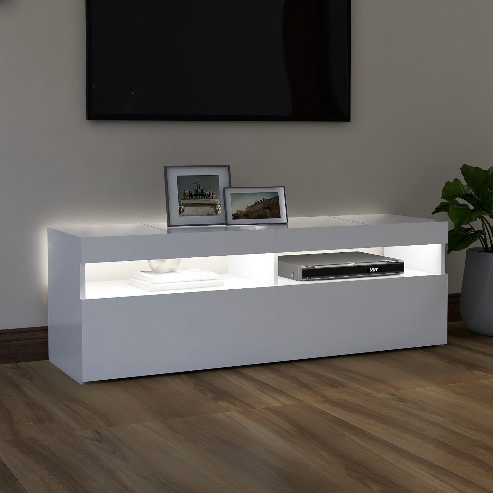 Televizoriaus spintelė su LED apšvietimu, balta, 120x35x40cm