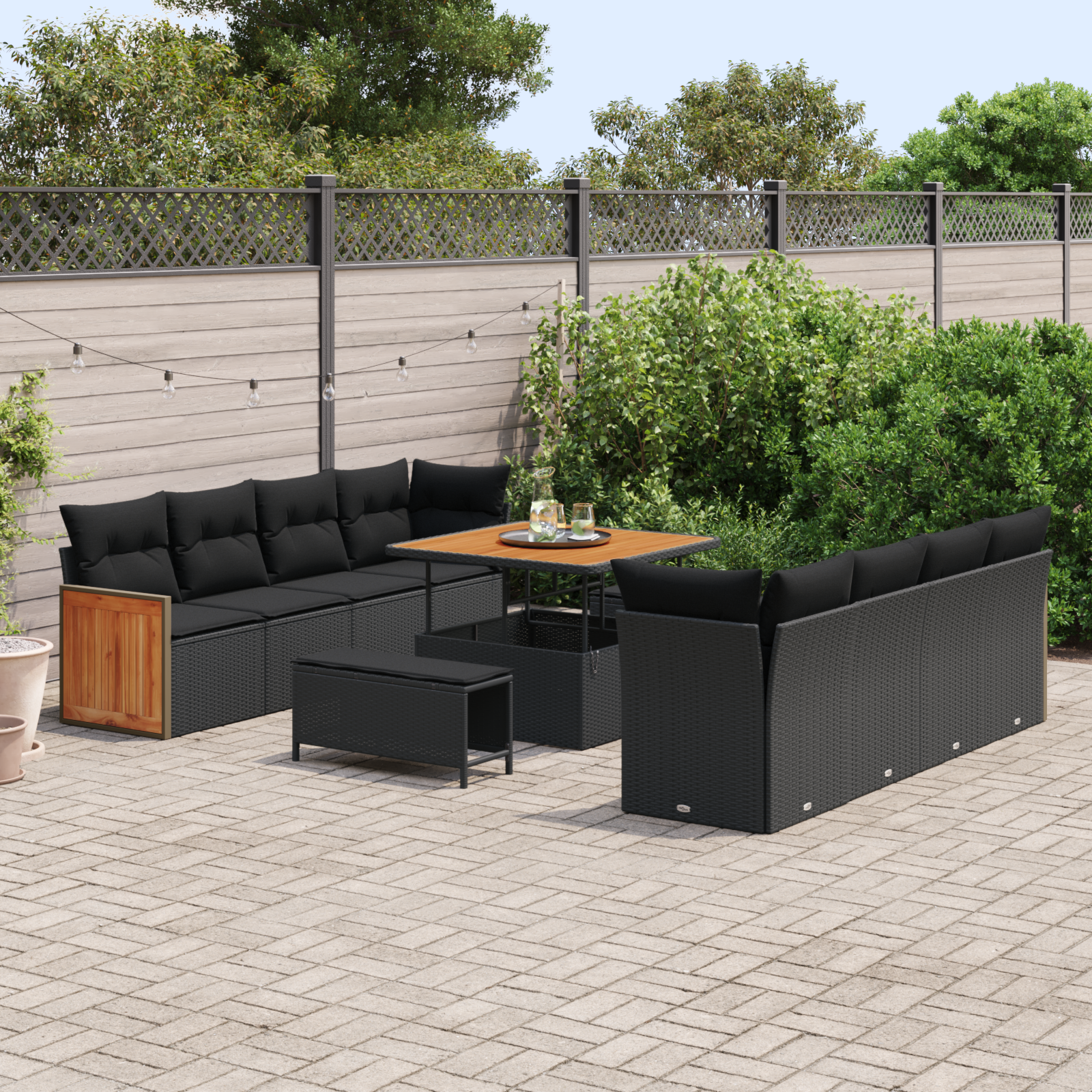 Sodo Sofų Rinkinys su pagalve 11 pcs Juoda