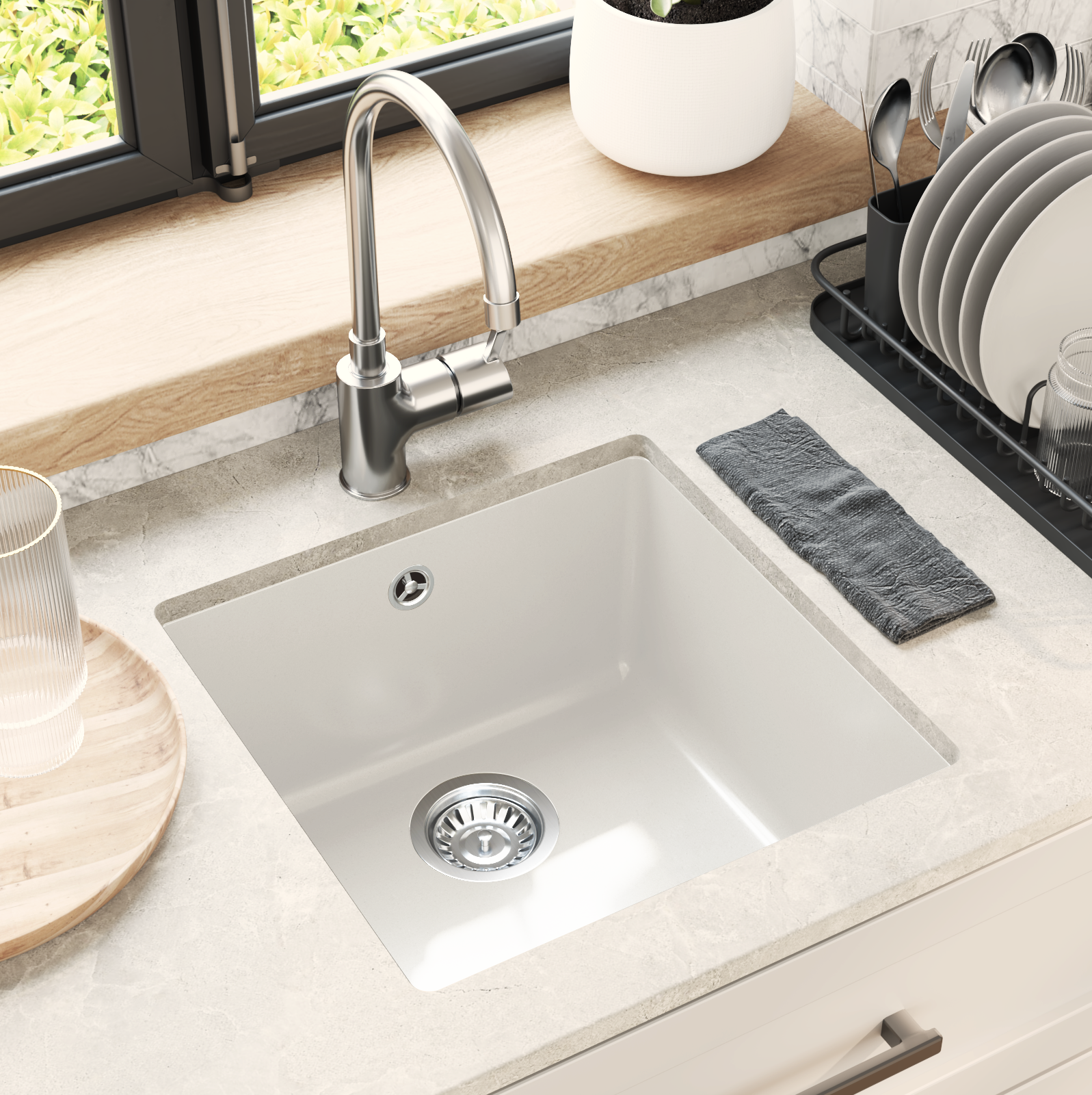 Kriauklė Balta 430 x 460 mm 80% Kvarcas ir 20% Derva
