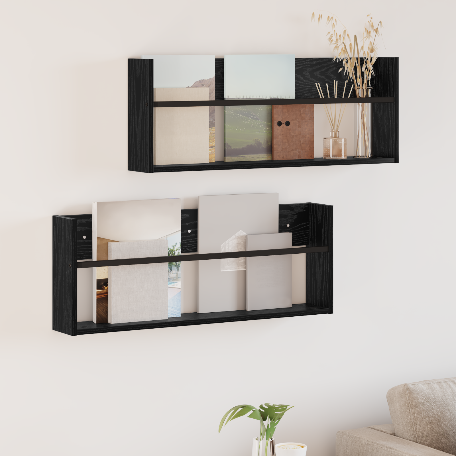 Žurnalų stovas su lentyna 2 pcs Juodas ąžuolas 80 x 12 x 30 cm