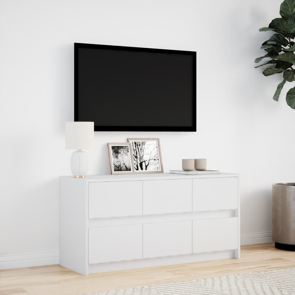 Televizoriaus spintelė su LED, balta, 100x34x50cm, mediena