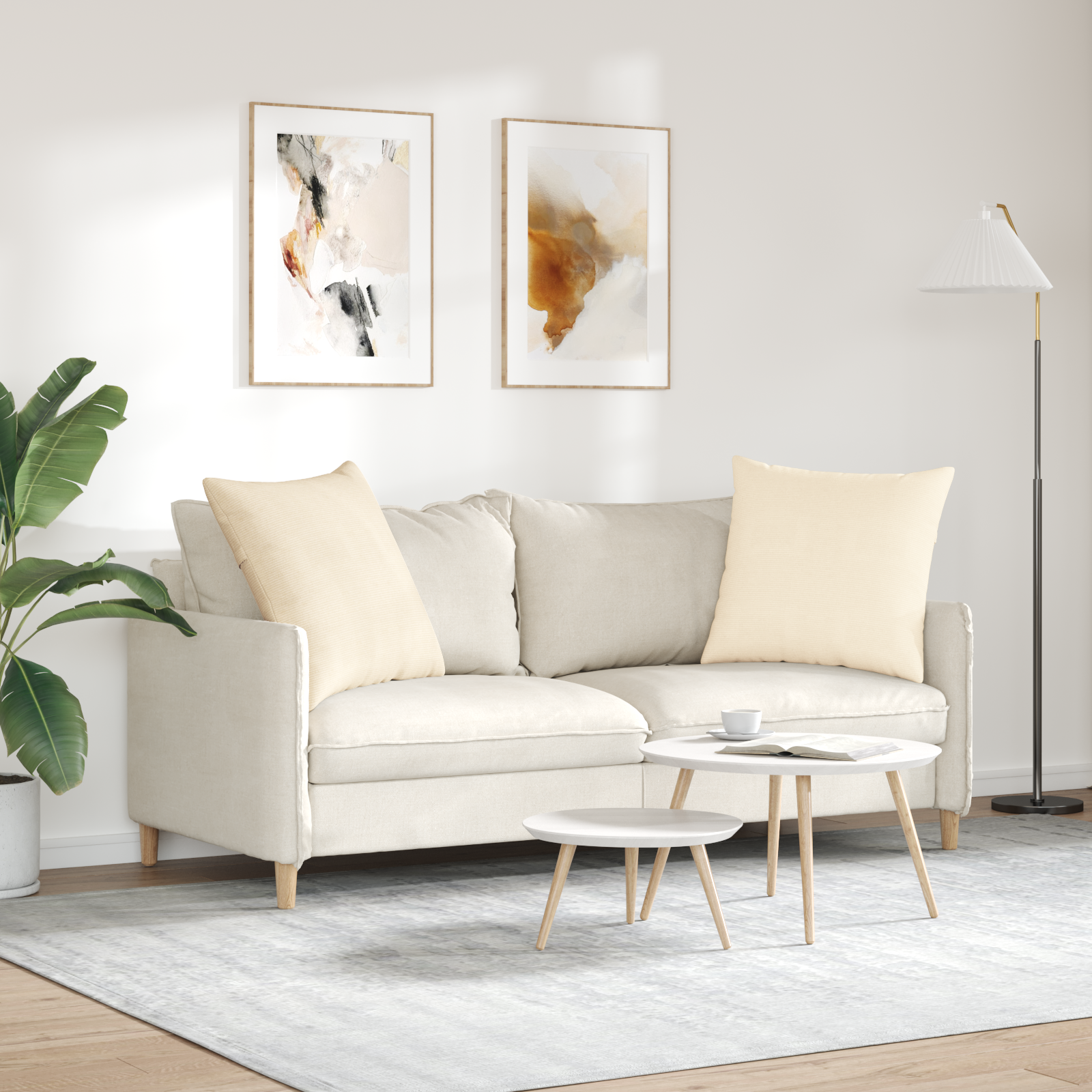 Sofa Cushions 2 pcs Cream 80 x 80 cm Corduroy fabric