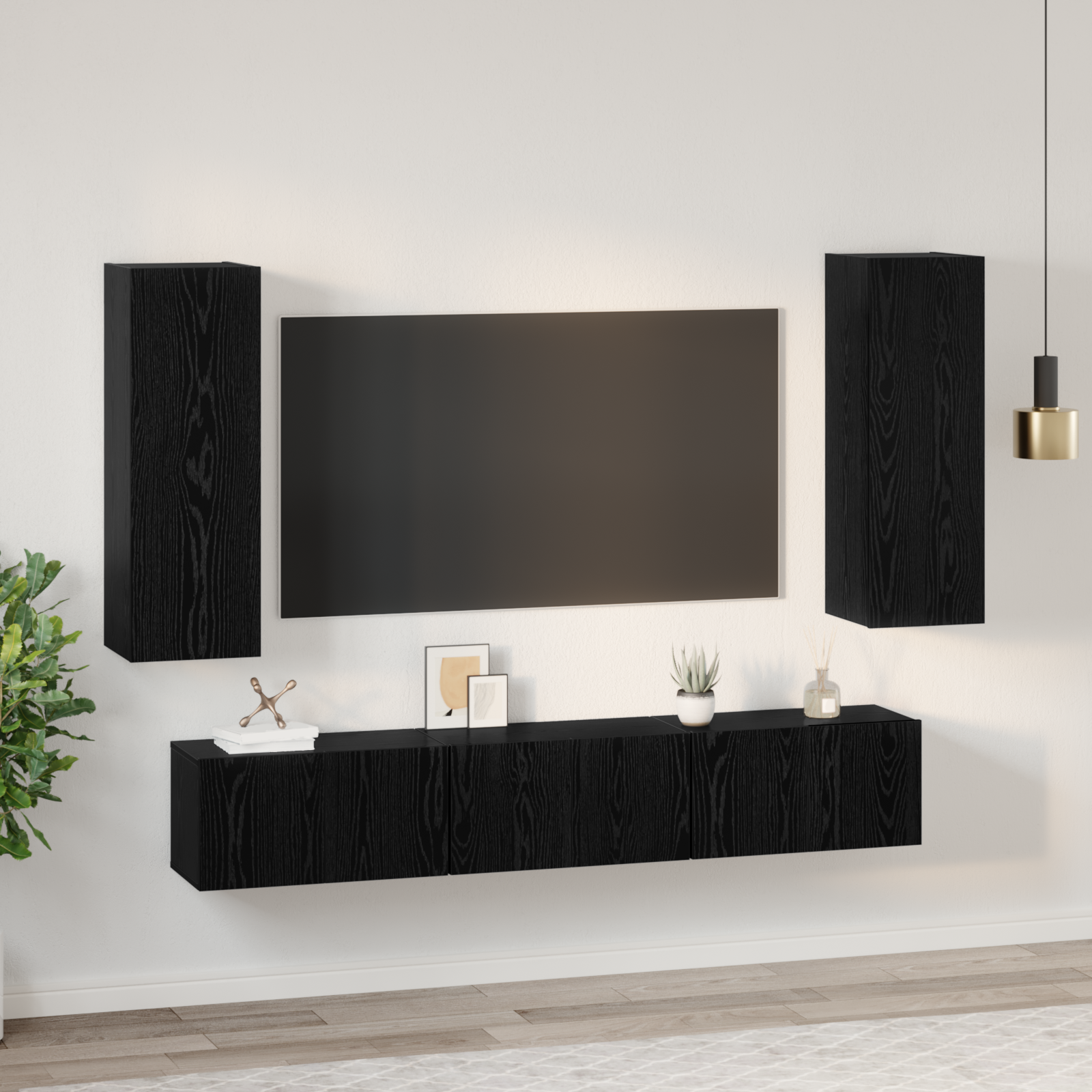 TV cabinet set 5 pcs Black oak Engineered wood