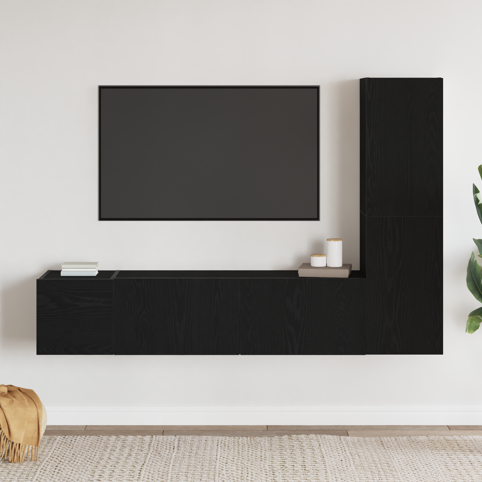 TV spintelių komplektas 4 pcs Juodas ąžuolas Apdirbta mediena