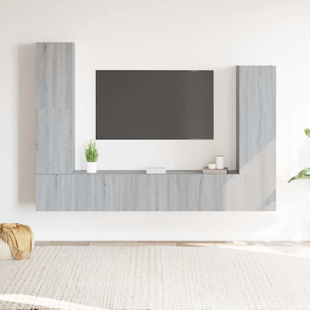 TV spintelių komplektas, 4 dalių, pilkas ąžuolo, mediena
