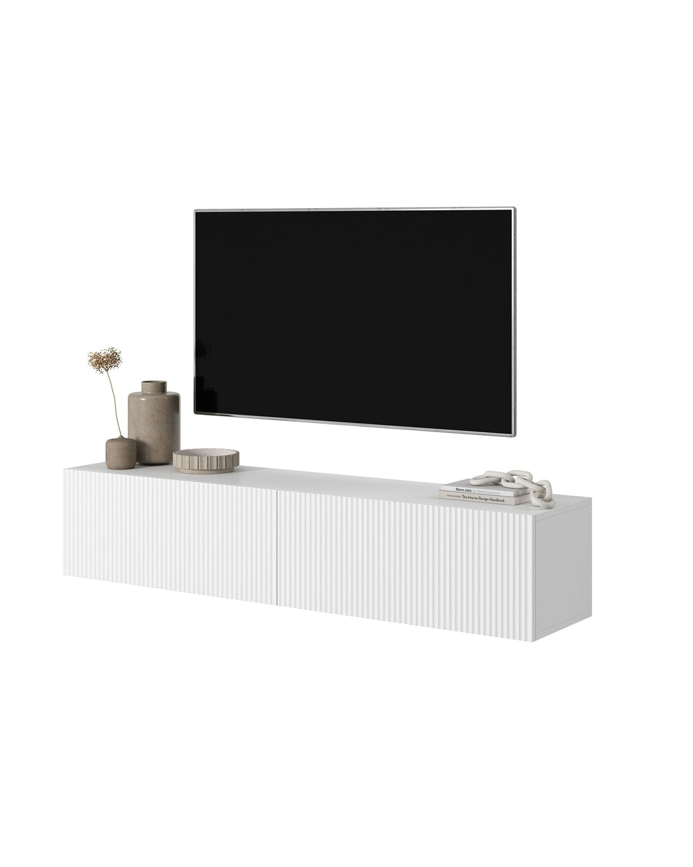 TV staliukas VELDIO, balta, 140 cm, pakabinamas