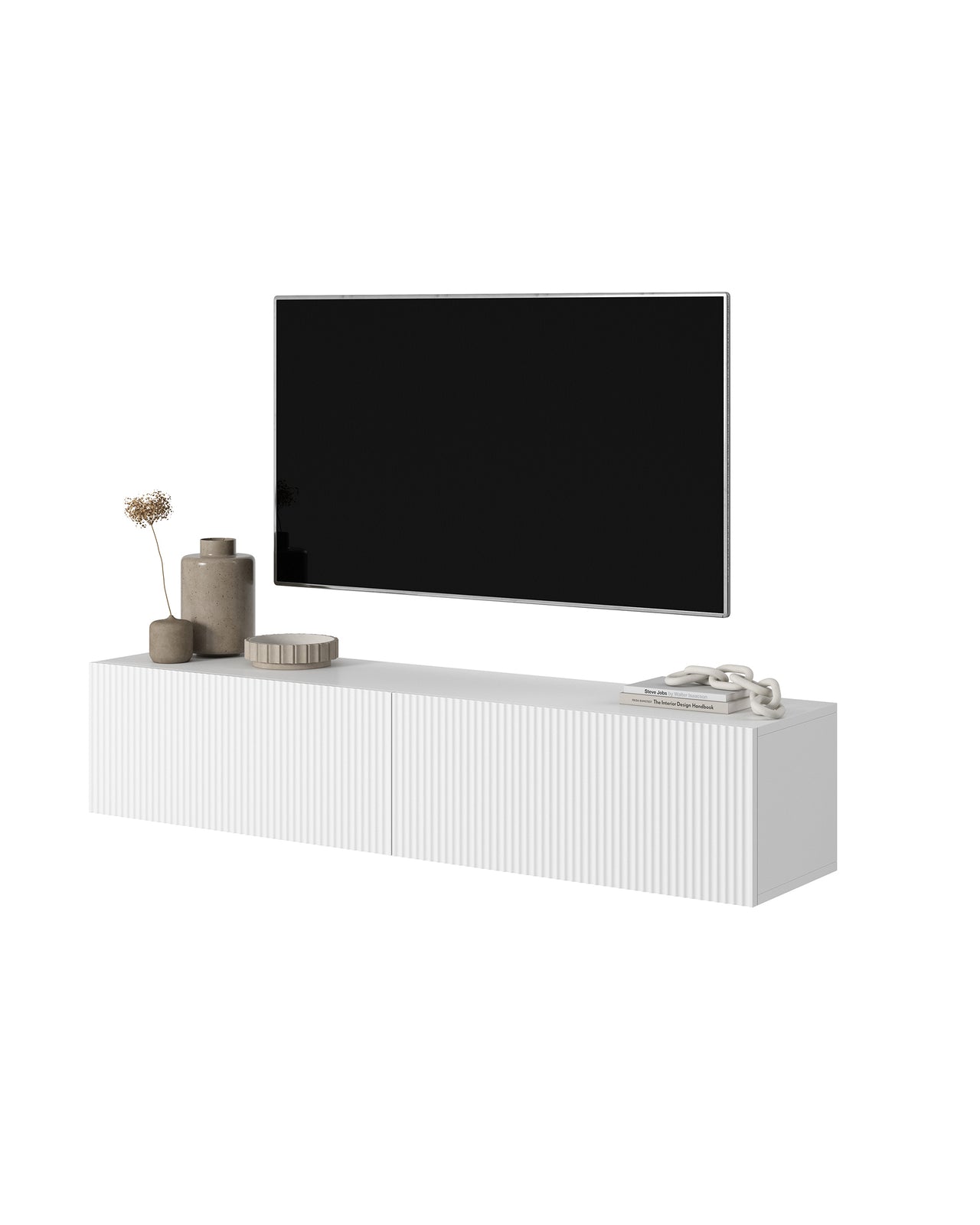 TV staliukas VELDIO, balta, 140 cm, pakabinamas