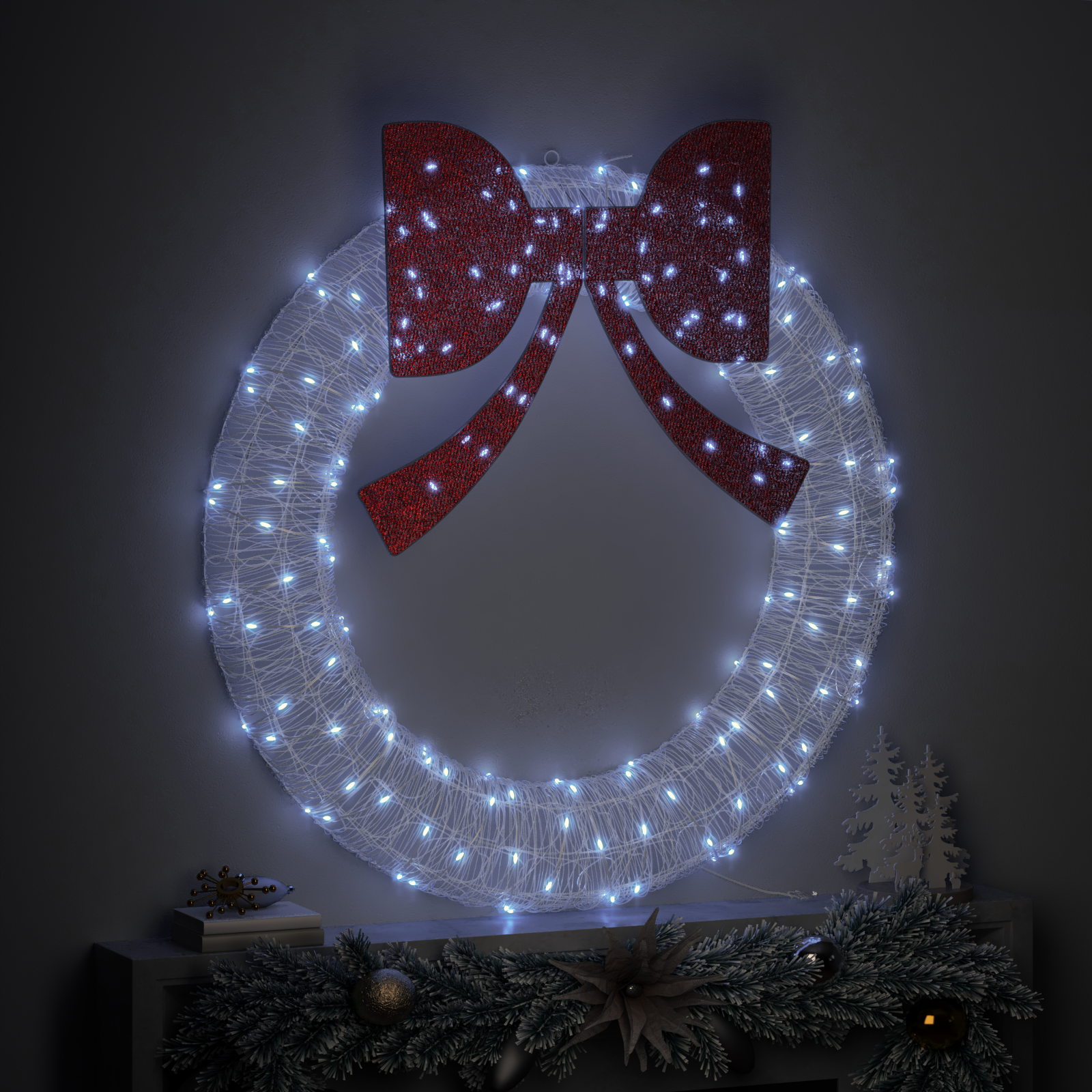 Vainikas su 150 LED Šalta balta 120 cm Akrilas
