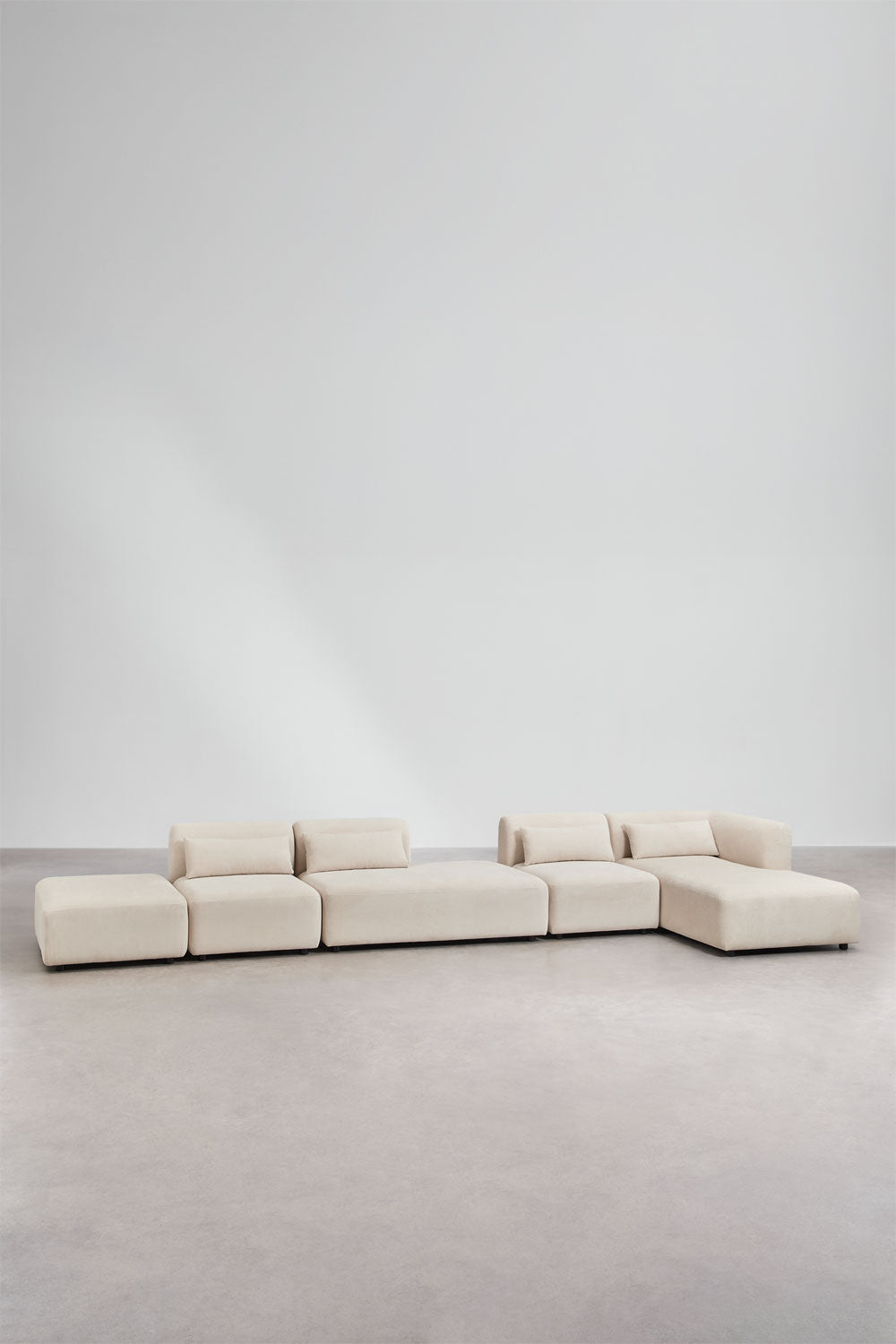 Kampinė sofa FOGLERA, smėlio linas, 476x175