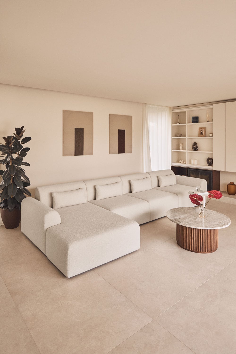Modulinė sofa BORJANA visu dydžiu, baltas šenilas šenilo audinys