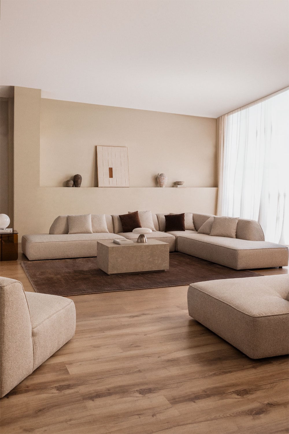 Modulinė kampinė sofa KARDENA visu dydžiu, kreminis boucle boucle