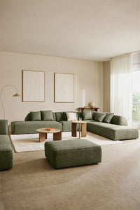 Modulinė kampinė sofa KARDENA visu dydžiu, šalavijo žalios spalvos boucle boucle