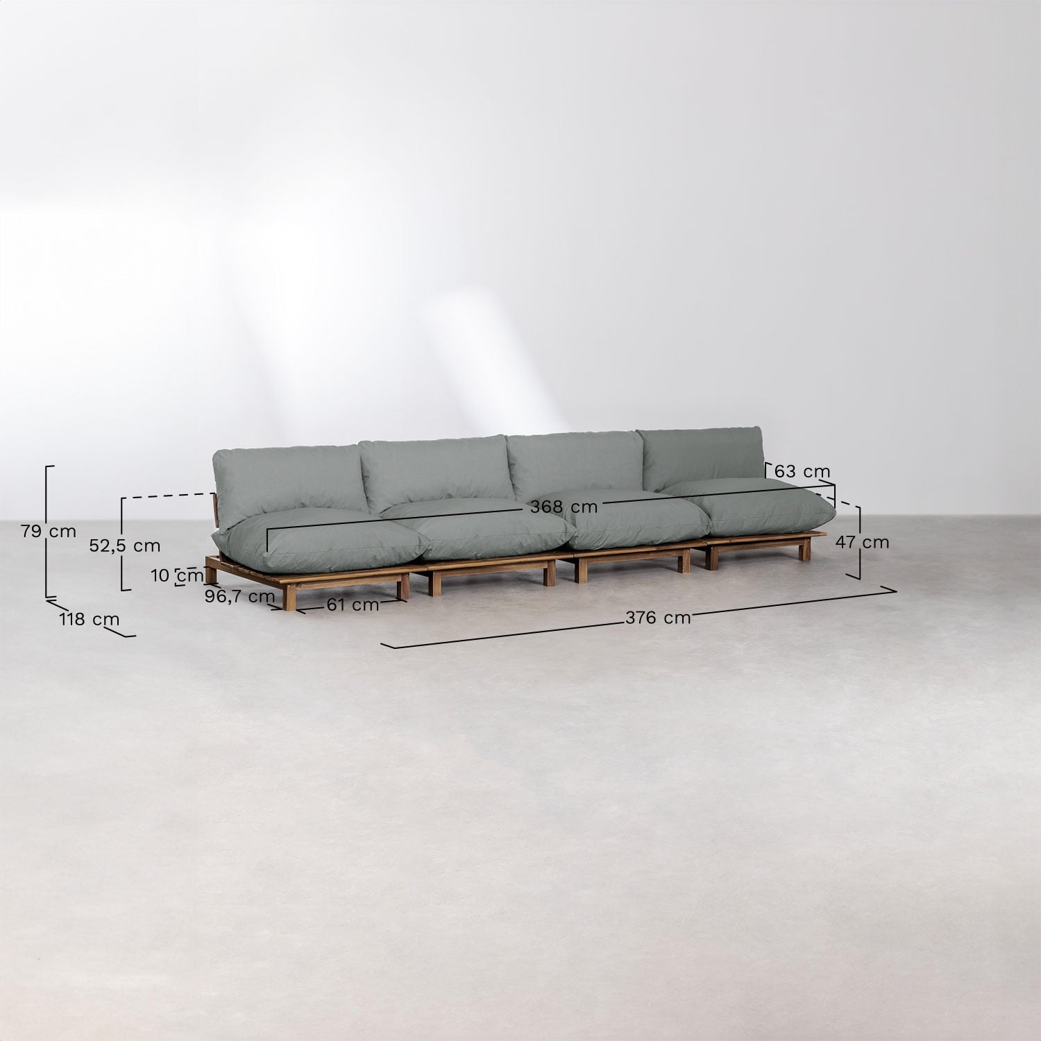 Lauko modulinė sofa ALBA su pakoju, pilka