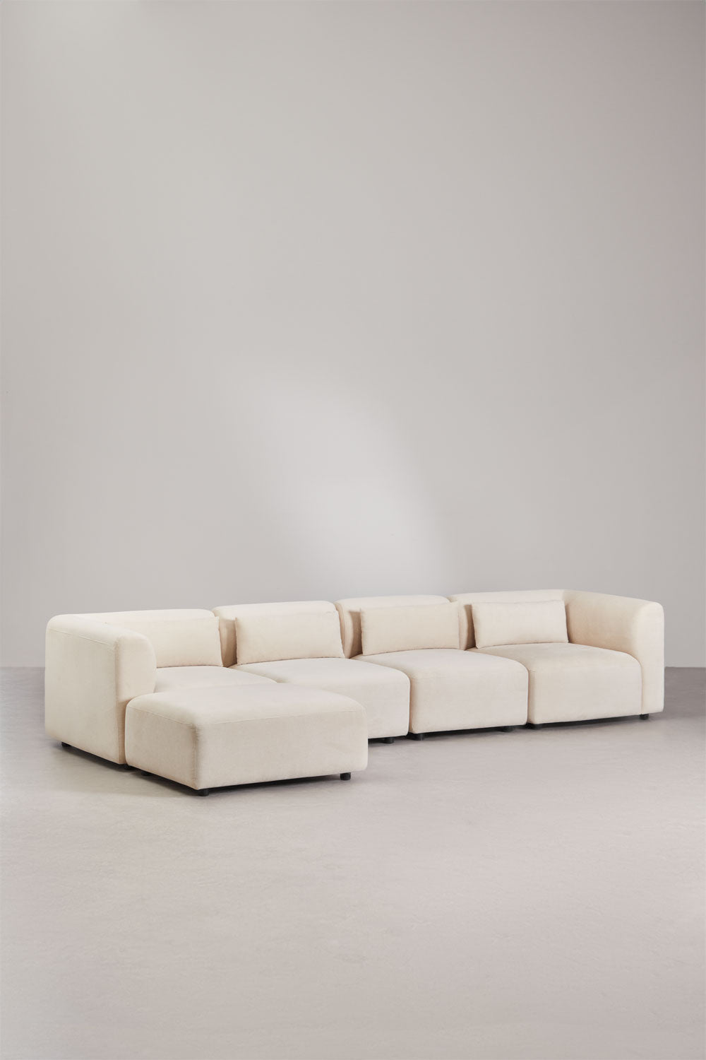 Sofa FOGLERA ir pufas, smėlio linas, 350 cm