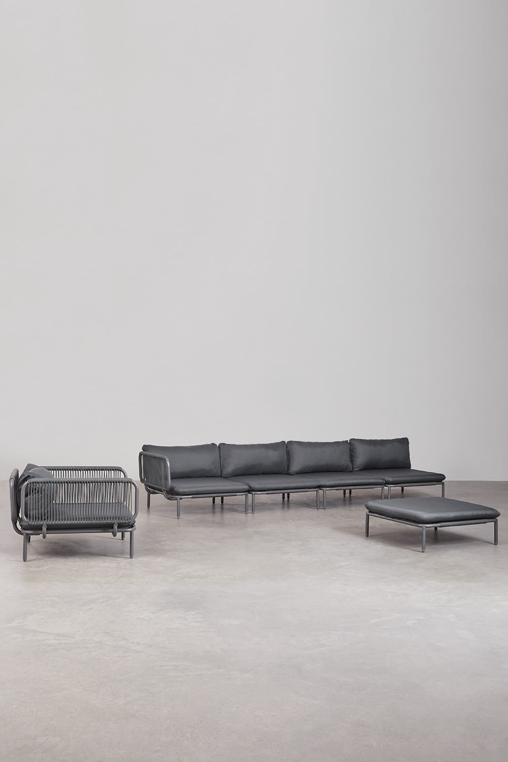 Corner sofa GRAFITO, six-seater set, graphite grey
