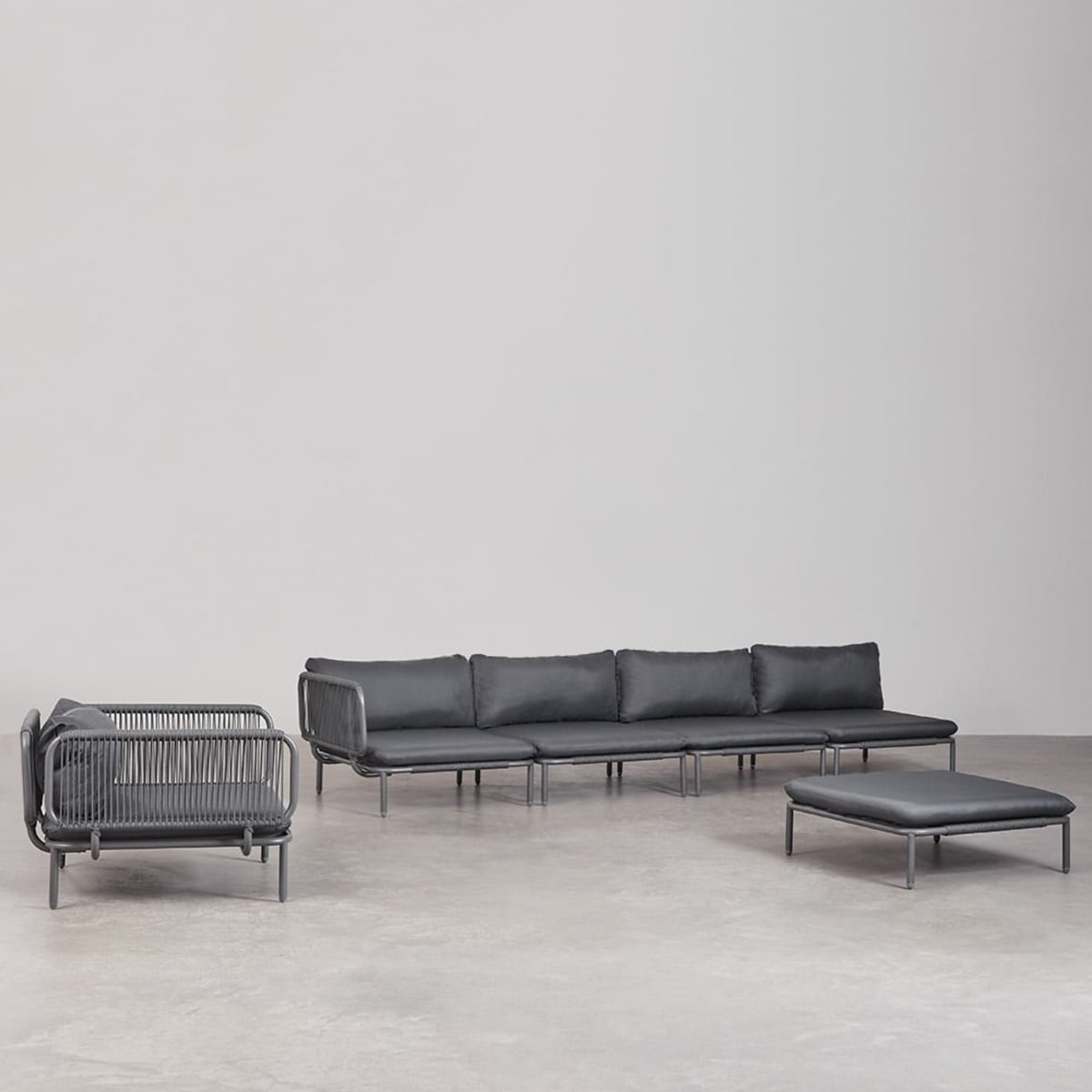 Corner sofa GRAFITO, six-seater set, graphite grey