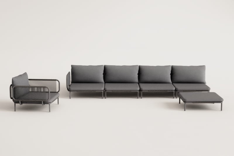 Corner sofa GRAFITO, six-seater set, graphite grey