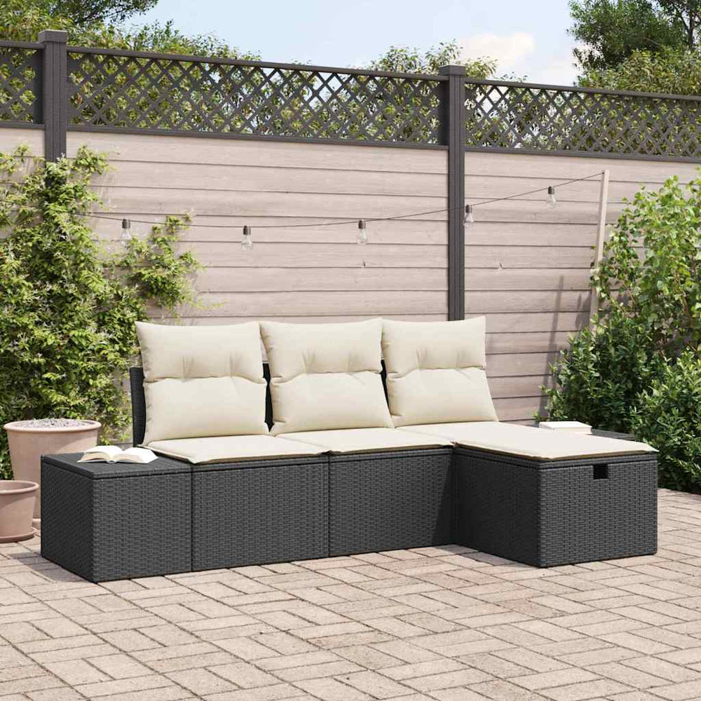 4 dalių sodo sofa komplektas su pagalvėlėmis juodas poli ratanas - Namų Idėja