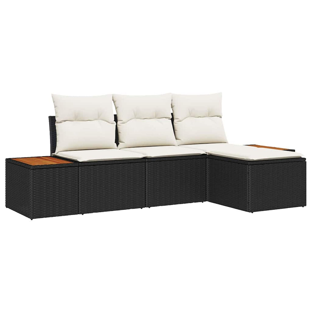 4 Dalių Sodo Sofa Rinkinys su Pagalvėmis Juoda Poli Ratanas Akacija - Namų Idėja