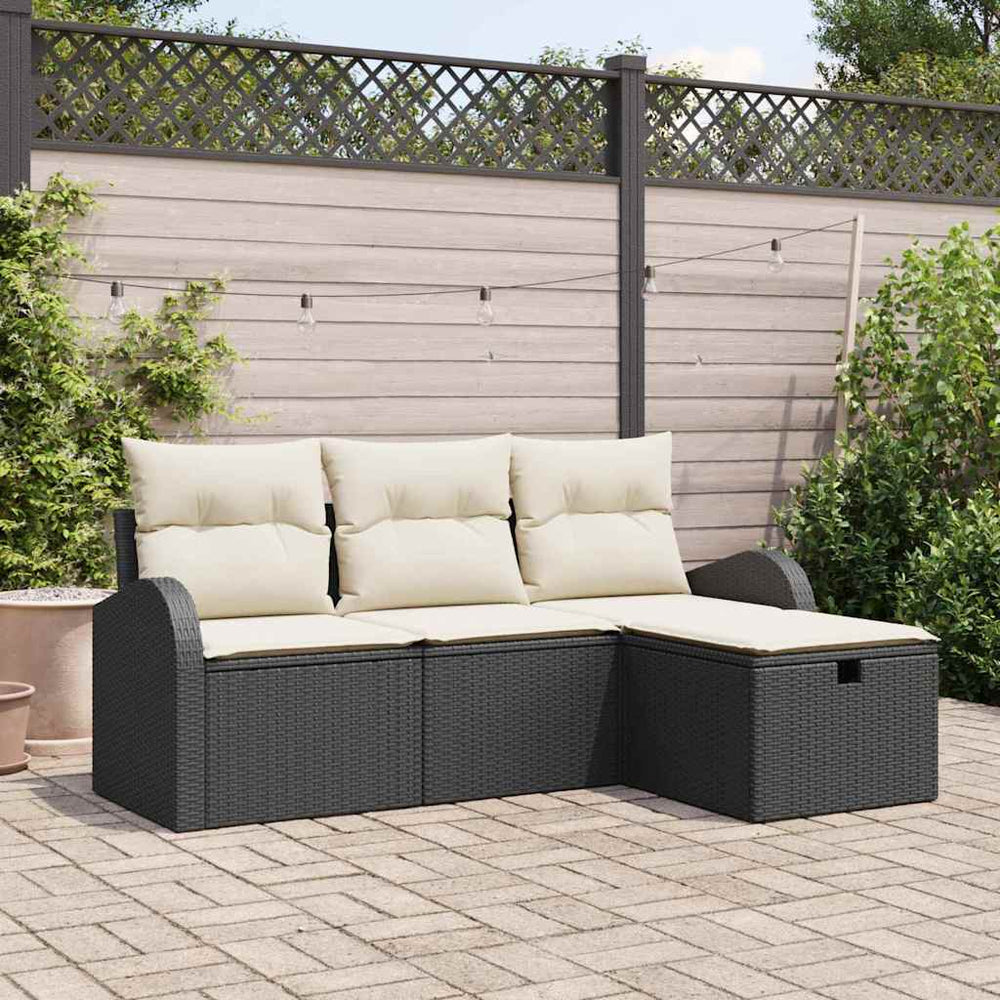 4 dalių sodo sofa su pagalvėmis juodas poliratanas - Namų Idėja