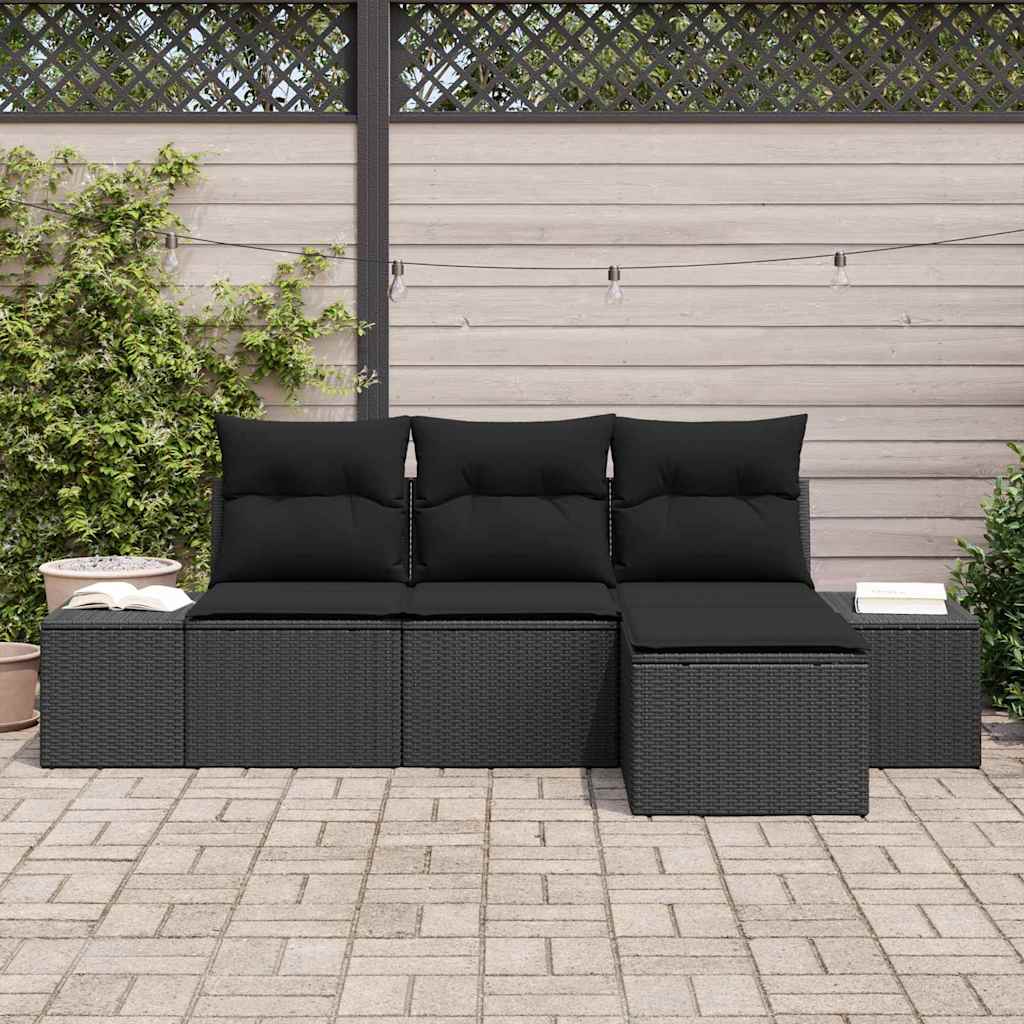 4 dalių sodų sofa su pagalvėlėmis juoda poli ratanas - Namų Idėja