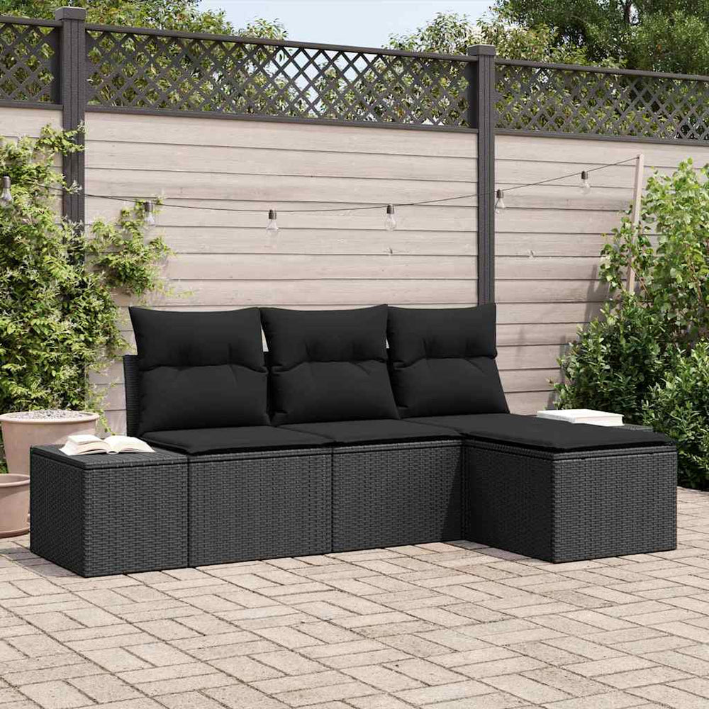 4 dalių sodų sofa su pagalvėlėmis juoda poli ratanas - Namų Idėja