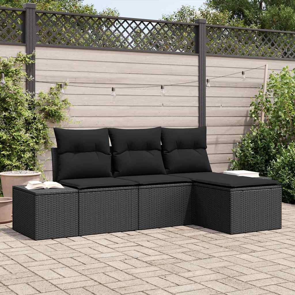 4 dalių sodų sofa su pagalvėlėmis juoda poli ratanas - Namų Idėja