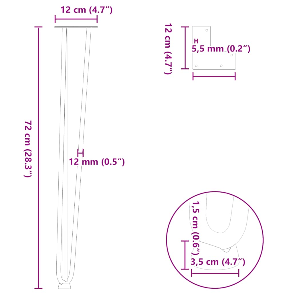 4 konsolinių stalų kojelės, 72 cm, natūralus plienas, masyvas - Namų Idėja