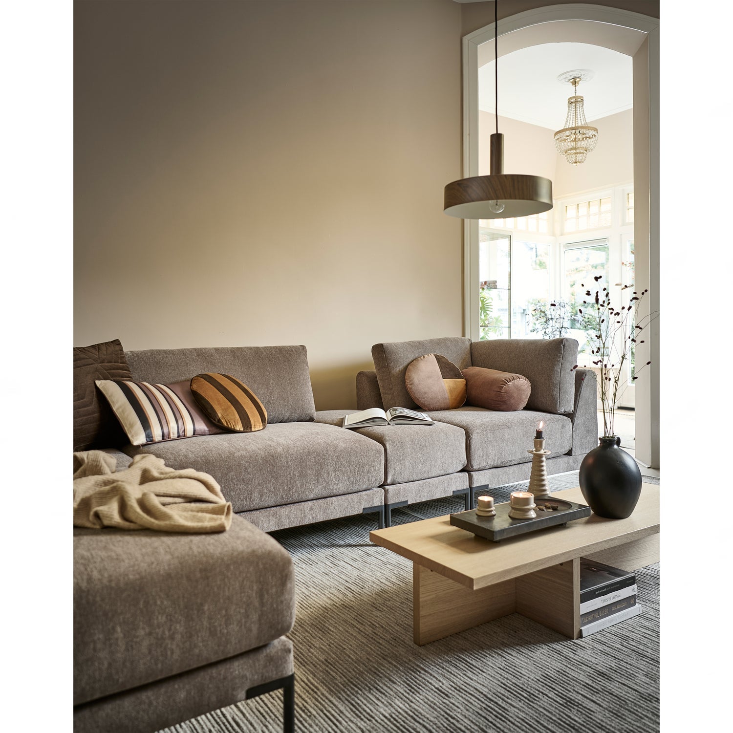 Corner element COUPLE, velvet, grey brown