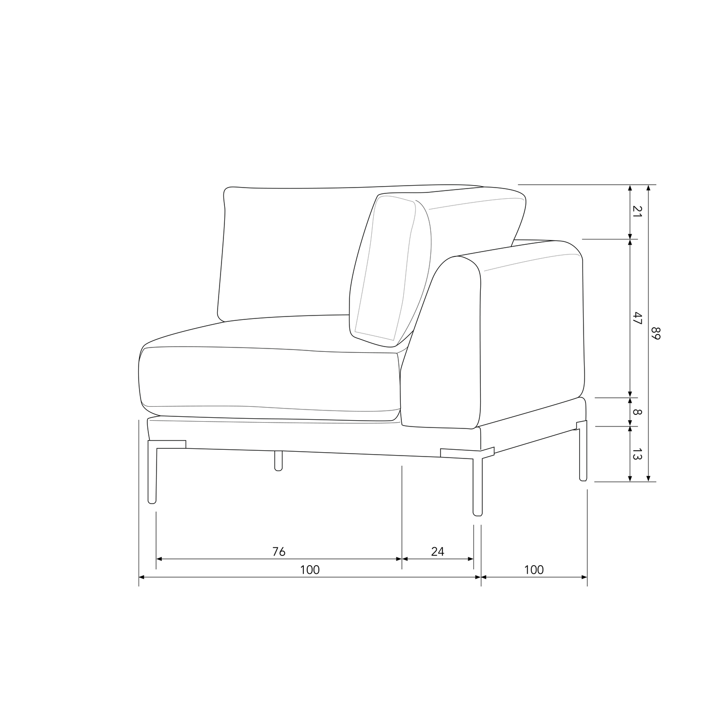 Corner element COUPLE, velour, chocolate