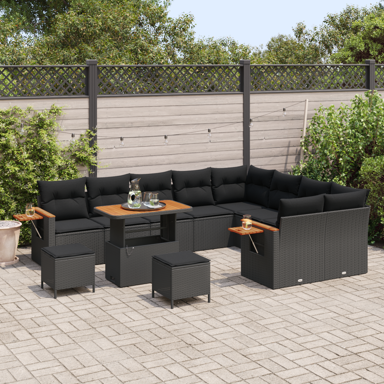 12 dalių sodo sofa rinkinys su pagalvėmis juodas poli ratanas akacija