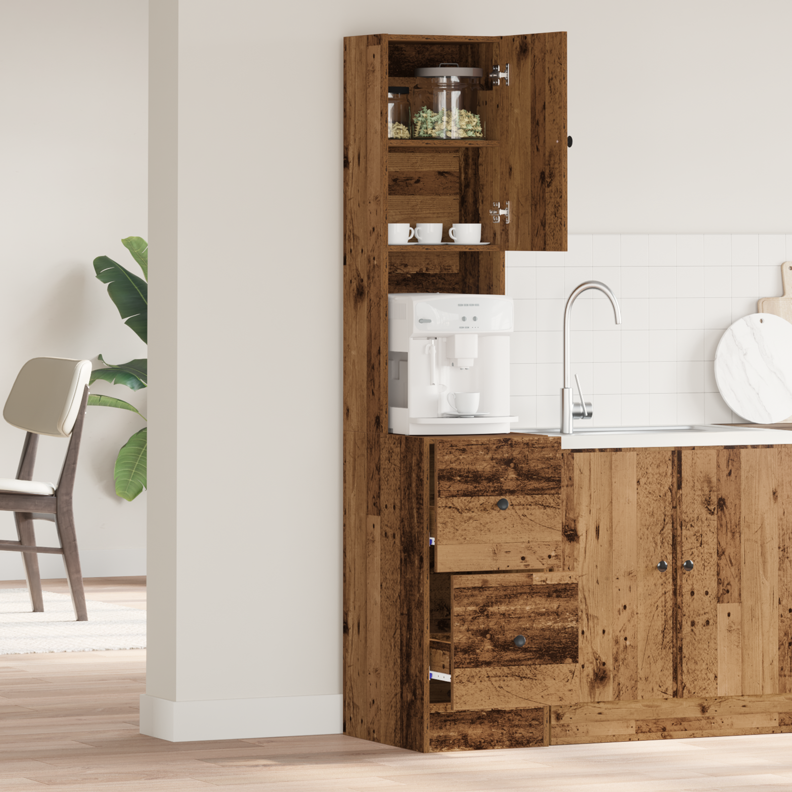 Kitchen cabinet with drawers Old wood Treated wood