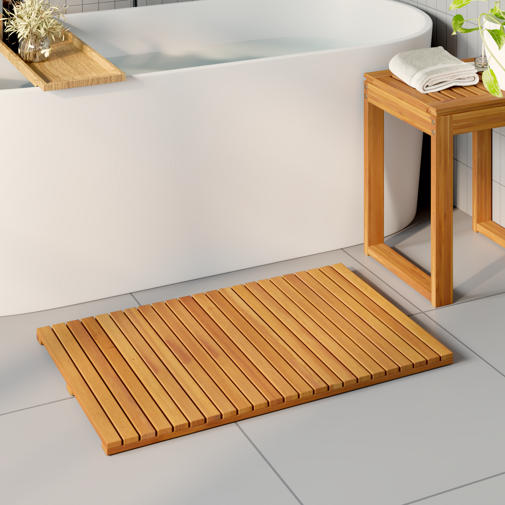 Bath Mat Simple Brown 80 x 50 cm Wood