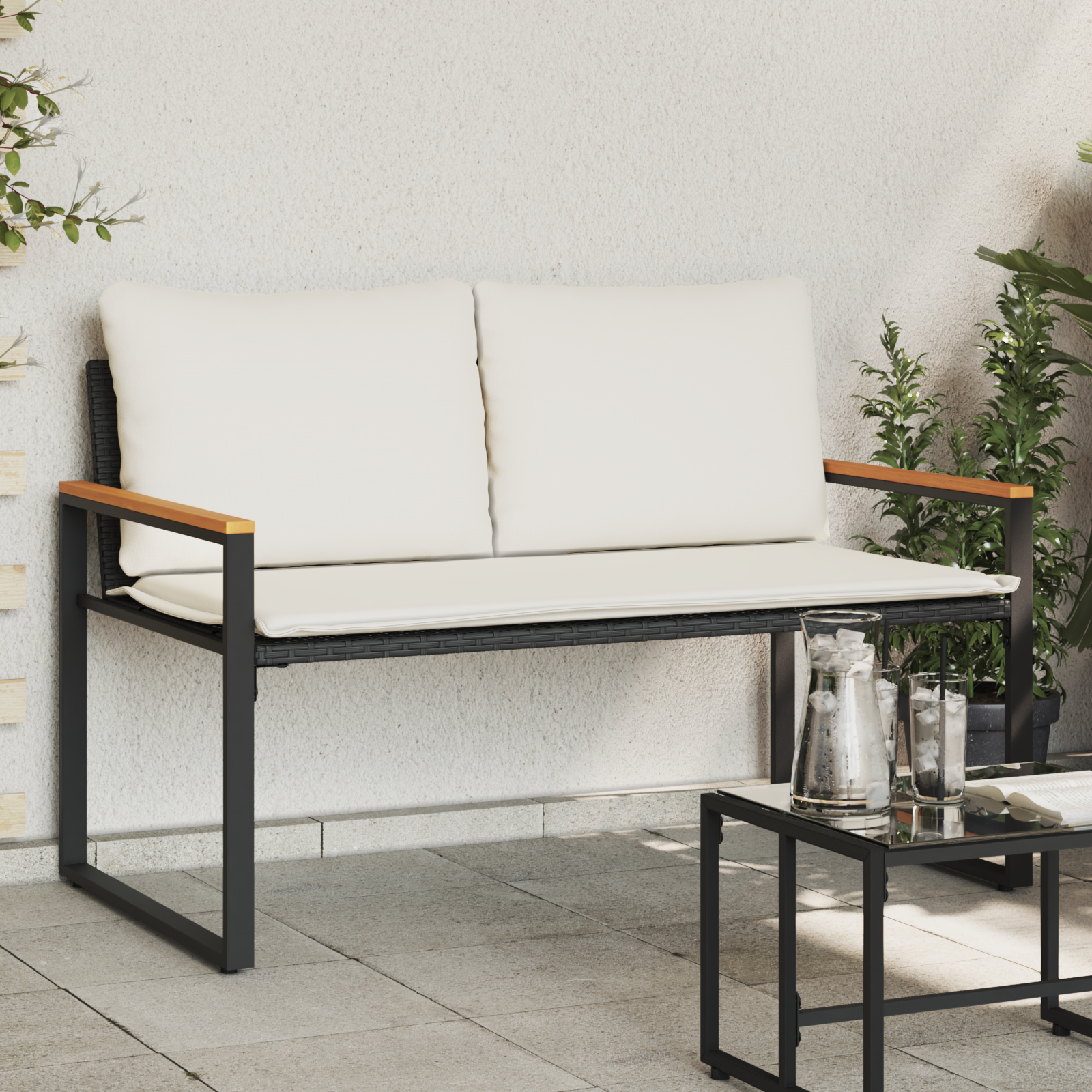 suoliukas Juoda ir kreminė balta 115 x 65 x 72 cm Ratanas