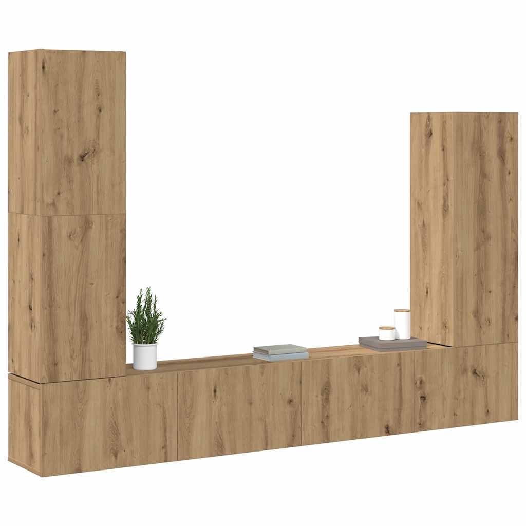 4 dalių sieninis televizoriaus spintelės komplektas Artisan Oak