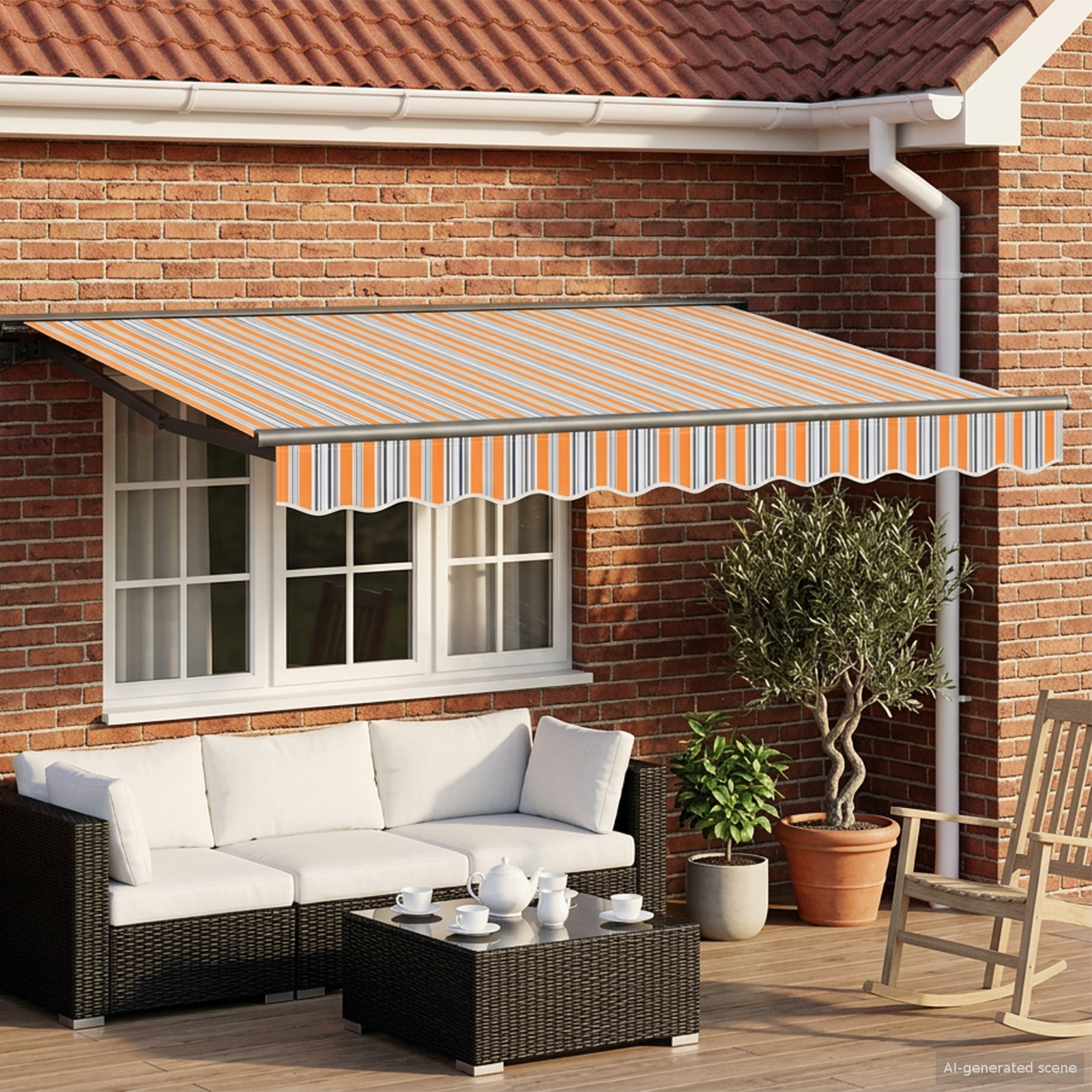 Manual Awning Frame with LED Blue and Orange 3 x 2.5 m