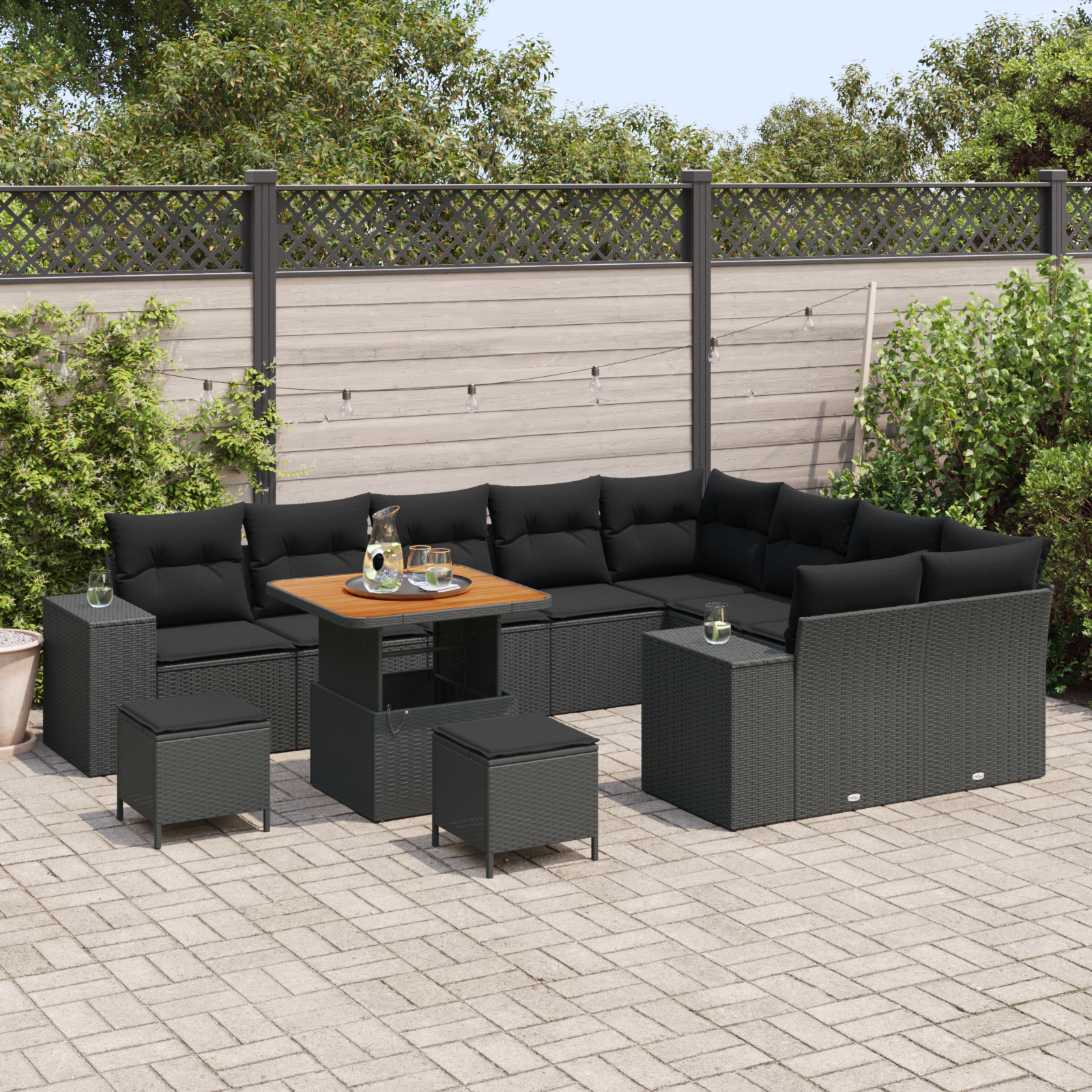 Sodo Sofų Rinkinys su pagalve 12 pcs Juoda 80 x 80 x 71 cm