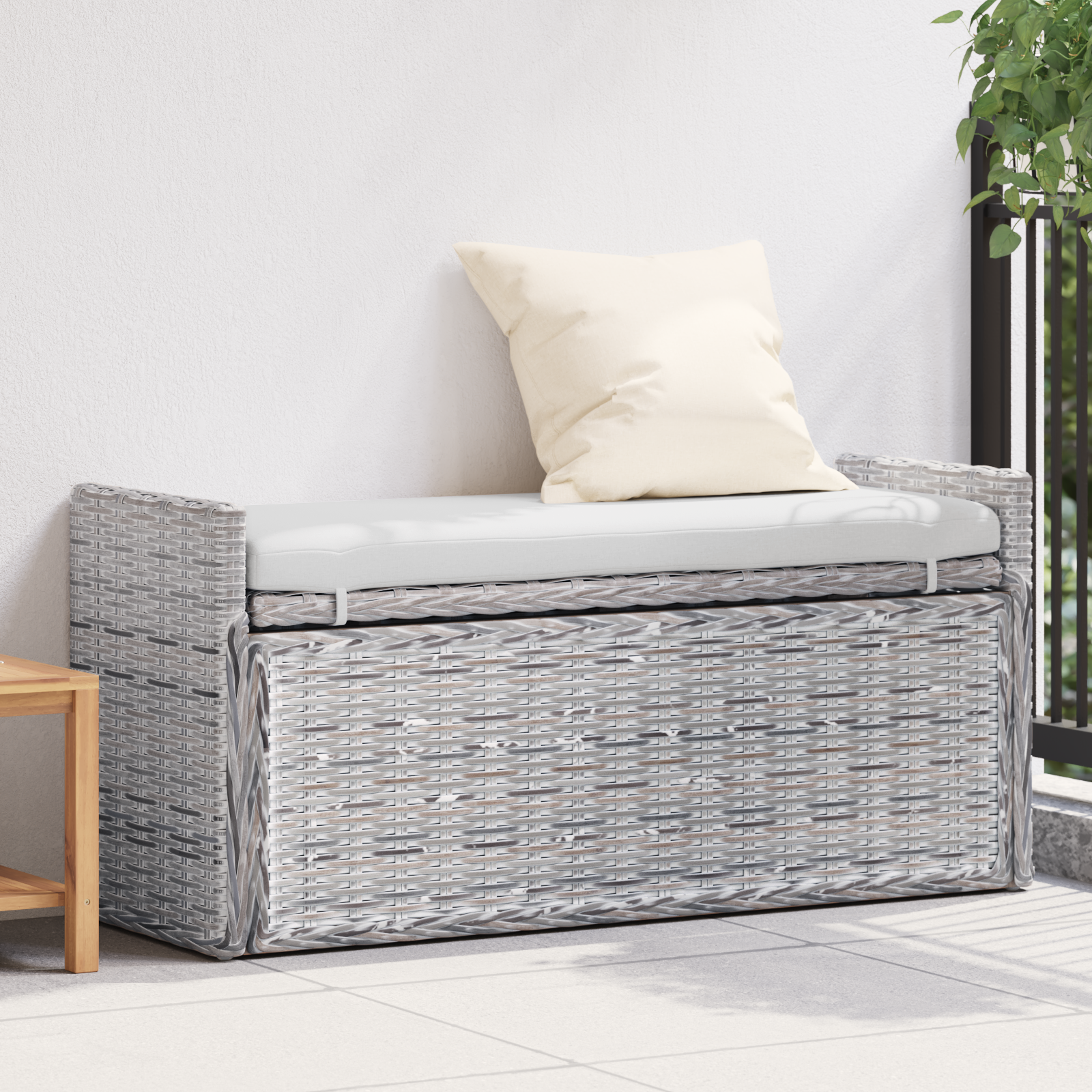 Uzglabāšanas sols ar spilvenu Balts, mazgāts 110 x 40 x 50 cm Rotangpalma