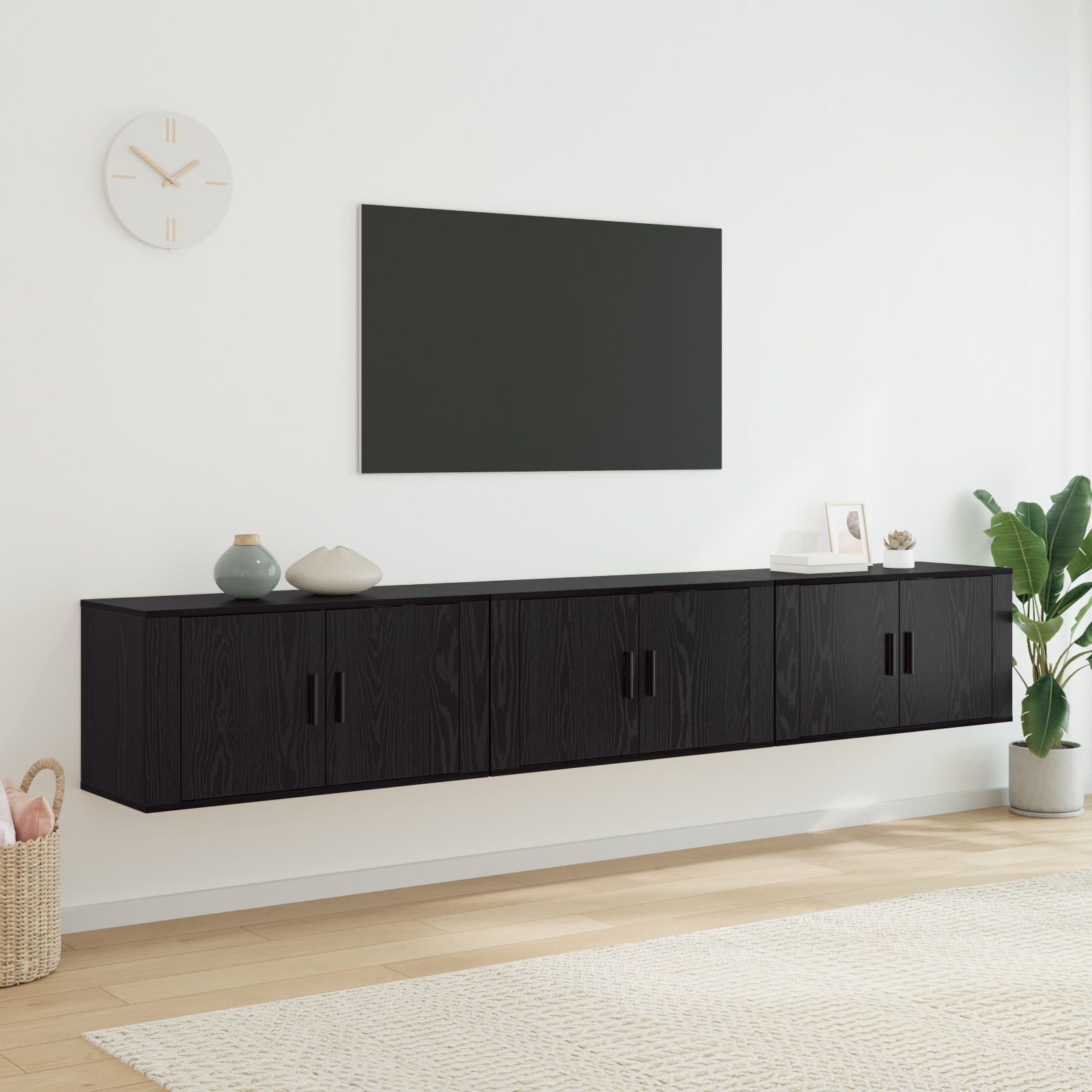 Sieninio televizoriaus kabineto komplektas 3 pcs Juodas ąžuolas