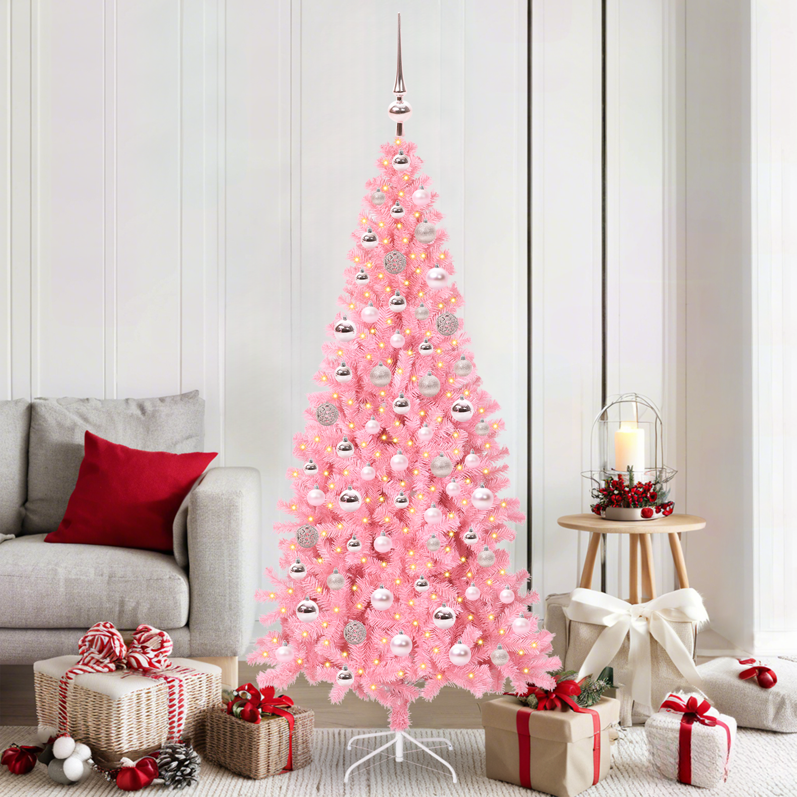 Kalėdų eglutė PINE BOREAL, su 300 LED stovu Rožinė 180 cm.