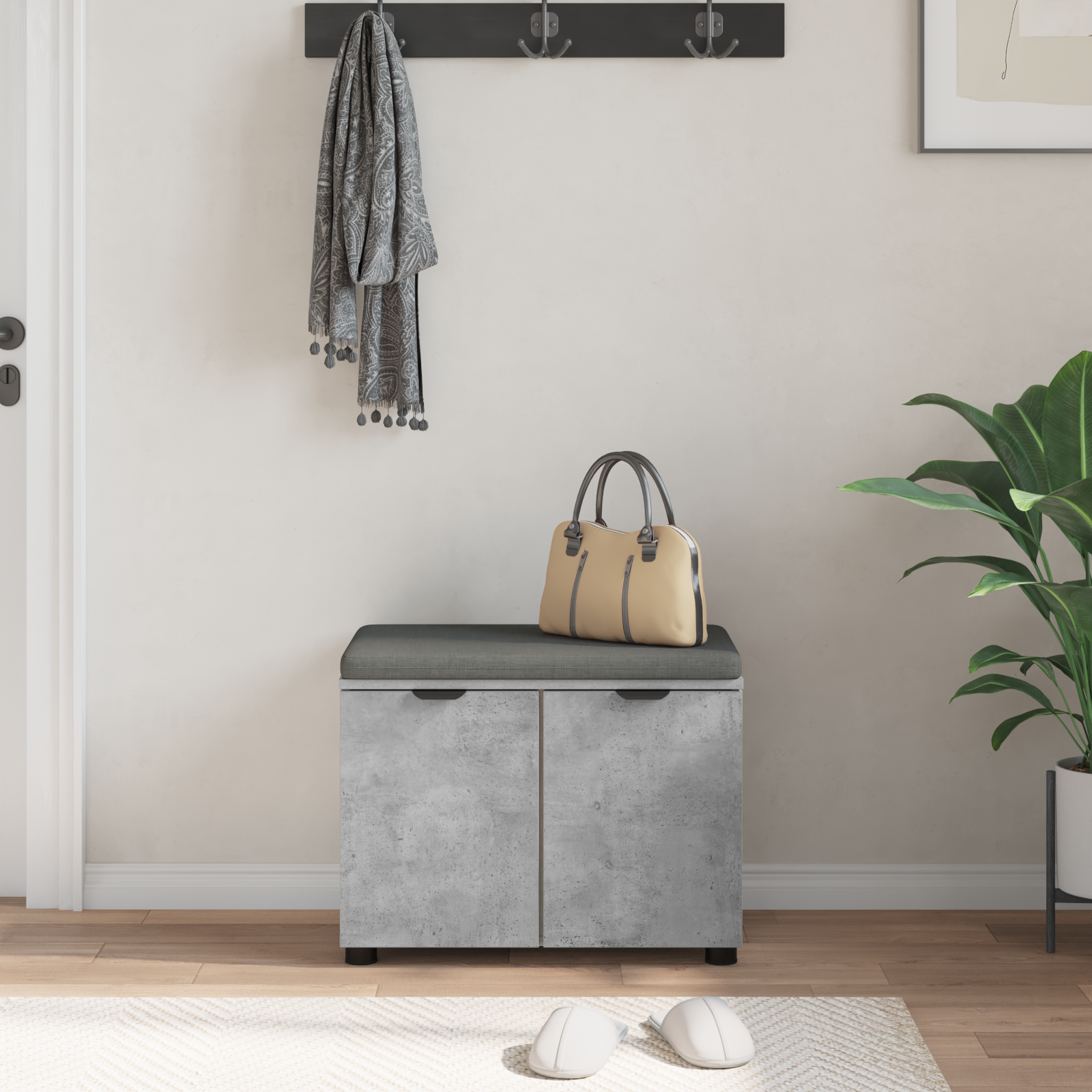 Koridoriaus suolas su pagalve Betono Pilka 60 x 38 x 46 cm