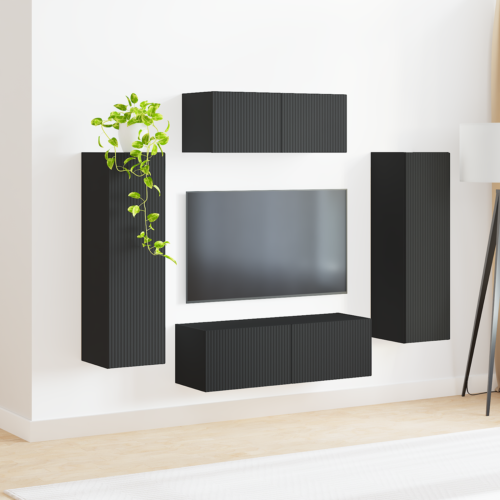 TV spintelių komplektas 3 pcs Juoda Apdirbta mediena