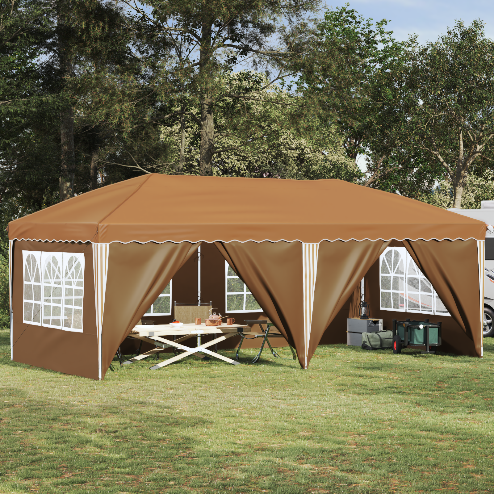 Pop-up svētku telts 575 x 288 x 245 cm Smilšu krāsa