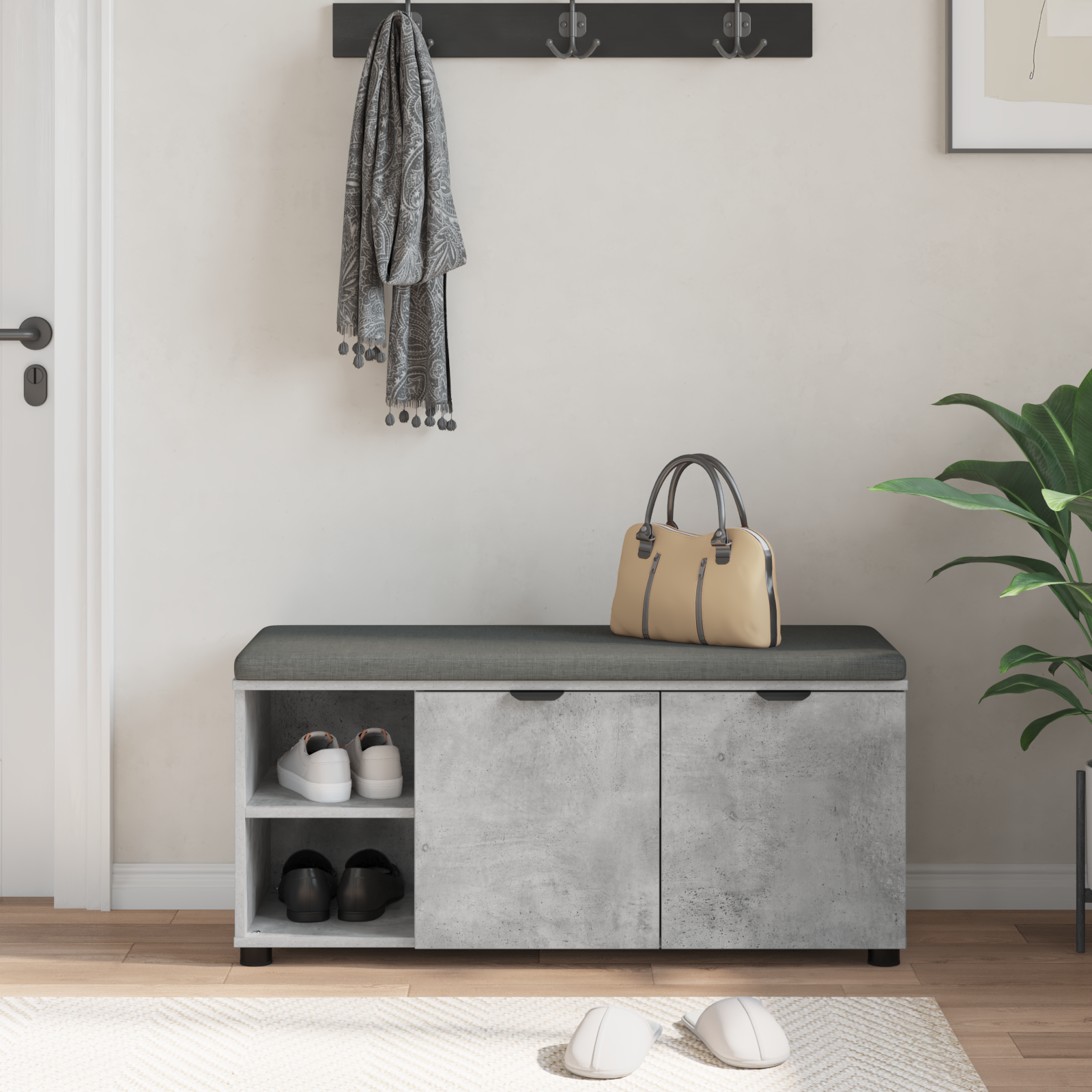 Koridoriaus suolas su pagalve Betono Pilka 100 x 38 x 46 cm