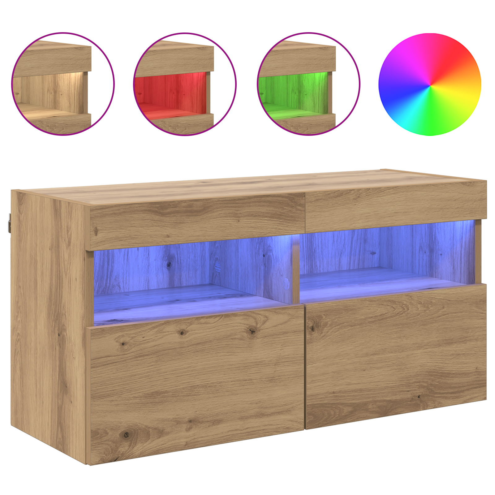 TV sieninė spintelė su LED Amatininkų ąžuolas 80 x 30 x 40 cm
